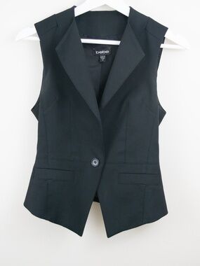 Bebe Women's Tailored Fitted 1 Button Vest Black Size XS